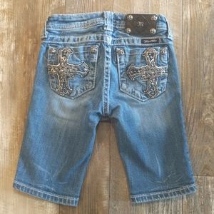 3/$50 Girls MISS ME JK6074M Bermuda denim shorts blingy embroidered crosses sz 8